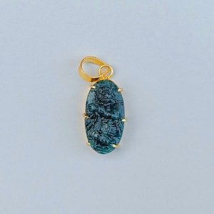Apatite Krishna Pendant: 18k Gold Plated Brass, Oval Blue Stone