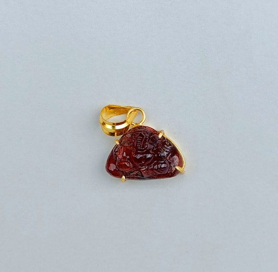 Natural Stone Hessonite Garnet Pendant |Garnet Stone Lord Ganesh Pendant  Gold Pendant |Gemstone Ganesha Red Garnet Ganesh Pendant Gift
