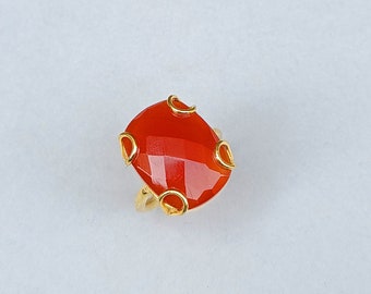 Red Carnelian Ring, Handmade, Gemstone, 18k Gold Plated Brass, Cut Stone, Jewelry, Gift Ring