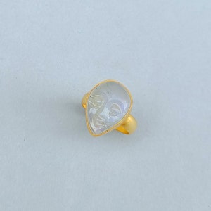 Natural Stone Moonstone Moon Face Ring | White Moonstone Moon Face Ring |Moonstone Gold Ring | Carved Moonstone Ring | Moon Face Ring | Ring