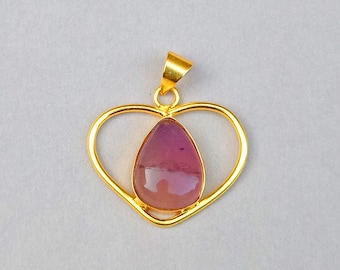 Colgante de fluorita con forma de corazón / Latón chapado en oro, piedra natural