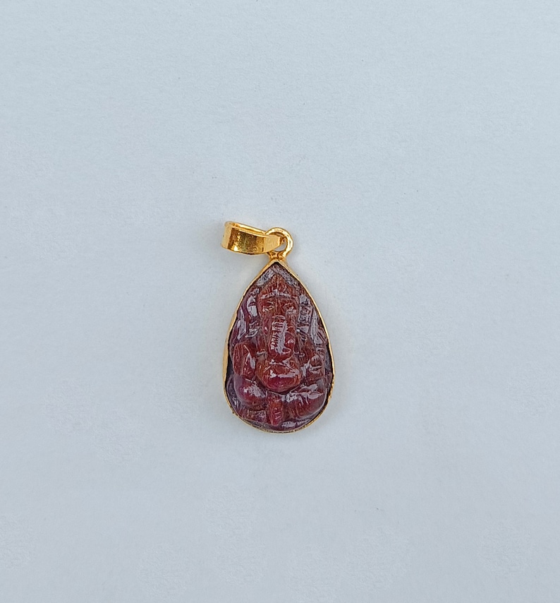 Religious Ruby Natural Ruby Ganesha Pendant, Handmade Ruby Lord Ganesha, Pear Shape ...
