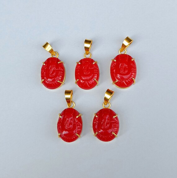 Coral ganesha sale pendant