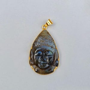 Natural Labradorite Buddha Head Pendant |Carved Labradorite Buddha Head Pendant |Handmade Jewelry | Buddha Carving Head Pendant |Buddha Head
