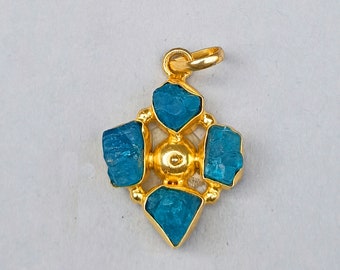 Blue Apatite Stone Pendant |Natural Apatite Gemstone Pendant |Gold Pendant | Unique Pendant Gift | Apatite Stone Jewelry | Christmas Pendant