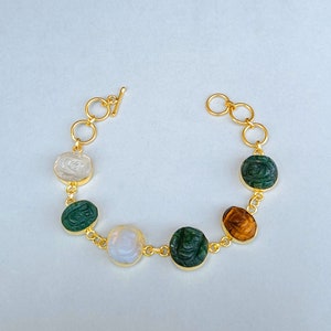 Natural Stone Lord Ganesh Bracelet |Handmade Multi Stone Ganesh Bracelet |Gold Bracelet | Amazing Bracelet | Gemstone Ganesha Jewelry | Gift