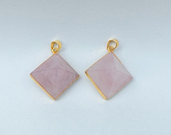 PYramid Pendant, Natural Rose Quartz Stone Pyramid, Handmade Stone Pyramid Pendant, Gold Pendant, 2 Pyramid Pendant, Christmas Pendant Gift
