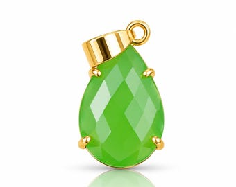 Green Peridot Hydro Pendant, Handmade, Pear Shape Peridot, 18k Gold Plated, Christmas Gift, Jewelry