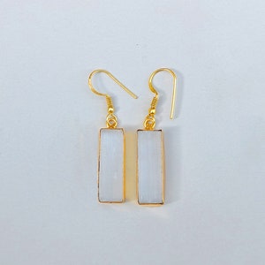 Dainty Selenite Earrings | White Gemstone Earrings | Gold Earrings | Women Earrings |Wedding Earrings | Selenite Gemstone Jewelry | Earrings