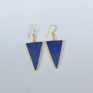 Blue Stone Earrings | Natural Lapis Lazuli Stone Jewelry | Gold Earrings | Handmade Stone Lapis Lazuli Earrings | Unique Earrings | Jewelry