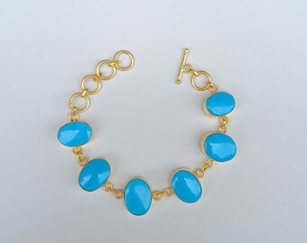 Blue Turquoise Stone Bracelet, Handmade Turquoise Gemstone Bracelet, Gold Bracelet, Women Bracelet, Turquoise Stone Jewelry, Gift Bracelet