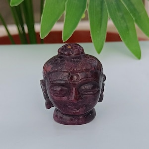 Ruby Buddha Head, Natural Gemstone Ruby Buddha Statue, Buddhist sculpture, Spiritual Gift, Buddha Head