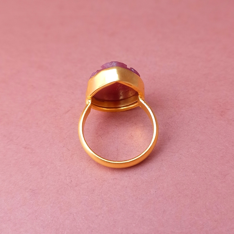 Gift For Birthday Bezel Set Ring Designer Ring 18k Gold Plated Ring Ruby Carved Ring Natural Ruby Ring Solid Brass Ring