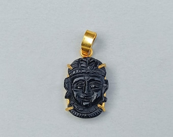 Onyx Gemstone Goddess Kali Maa Pendant | Black Stone Kali Maa Pendant | Onyx Gold Pendant | Religious Gift | Wedding Gift Pendant | Jewelry