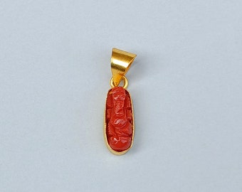 Natürlicher Edelstein Coral Ganesh Anhänger | Rote Koralle Carving Ganesh Anhänger | Roter Ganesh Anhänger | Koralle Gold Anhänger | Handgefertigte Ganesh Anhänger