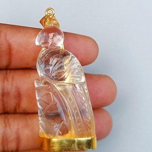 Peacock Pendant | Crystal Peacock Carving Pendant | Crystal Gold Pendant | Natural Crystal Stone Peacock Pendant | Gemstone Peacock Gift