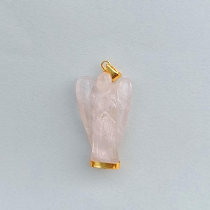 Natural Rose Quartz Stone Angel Pendant | Gemstone Angel Gift | Gold Pendant | Pink Rose Quartz Stone Jewelry | Carved Angel Pendant | Gift