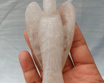 Crystal Quartz Angel Statue, Hand Carved Gemstone Angel Carving, Guardian Angel Figurine, Healing Crystals and Stones Gift, Gift Angel