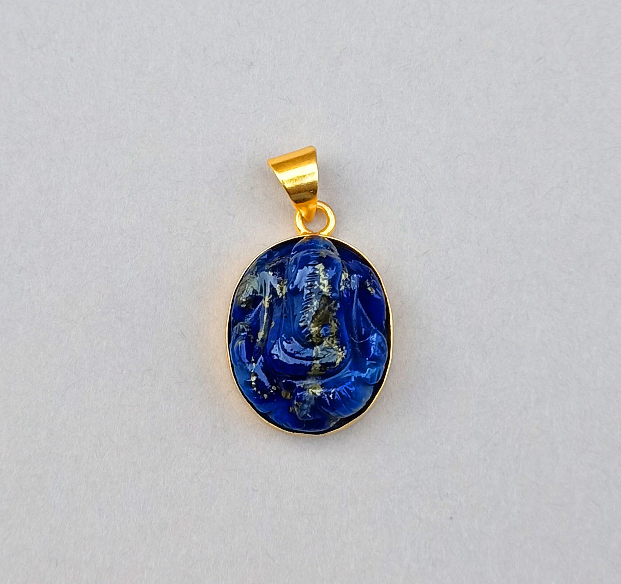 real Lapis stone beads, Lord Ganesha pendent coin necklace