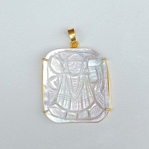 Mother of Pearl Shrinath Ji Pendant: 18k Gold Plated Brass, Spiritual Gift