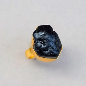 Natural Stone Tourmaline Ring | Dainty Gold Ring |Black Tourmaline Ring | Brass Ring | Bezel Raw Stone Ring | Handmade Stone Tourmaline Ring