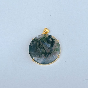 Natural Moss Agate Gemstone Pendant |Round Stone Moss Agate Pendant |Unique Gift Jewelry | Moss Agate Gold Pendant | Women Jewelry | Pendant