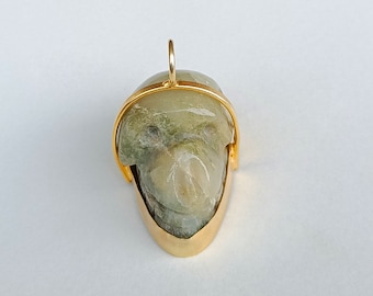 Handmade Stone Skull Pendant | Carved Agate Stone Skull Pendant |Gold Pendant | Unique Skull Gift | Brass Pendant | Gemstone Skull | Pendant