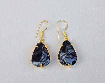 Black Onyx Stone Earrings | Handmade Dangle Jewelry | Simple Everyday Wear Gift | Earrings