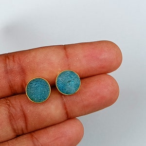 Beautiful Blue Druzy Studs | Handmade Stone Druzy Studs | Dainty Gold Studs | Push Back Studs | Bezel Stone Studs | Anniversary Gift Studs