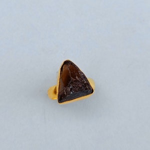Handmade Stone Smoky Quartz Ring | Smoky Quartz Jewelry |Gold Ring | Stacking Ring | Brass Ring | Triangle Shape Smoky Quartz Ring | Jewelry
