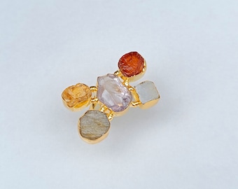 Beautiful Handmade Stone Ring | Natural Gemstone Jewelry | Multi Stone Ring | Gold Ring | July Birthstone | Bezel Raw Stone Ring | Jewelry