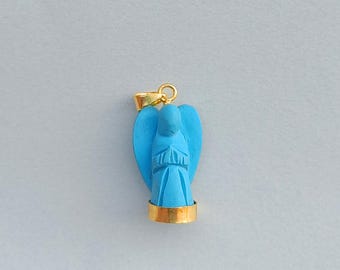 Türkis Carving Engel Anhänger, Blau Türkis Engel Anhänger, Handgemachter Stein Engel Anhänger, Gold Anhänger, Türkis Schmuck, Geschenk