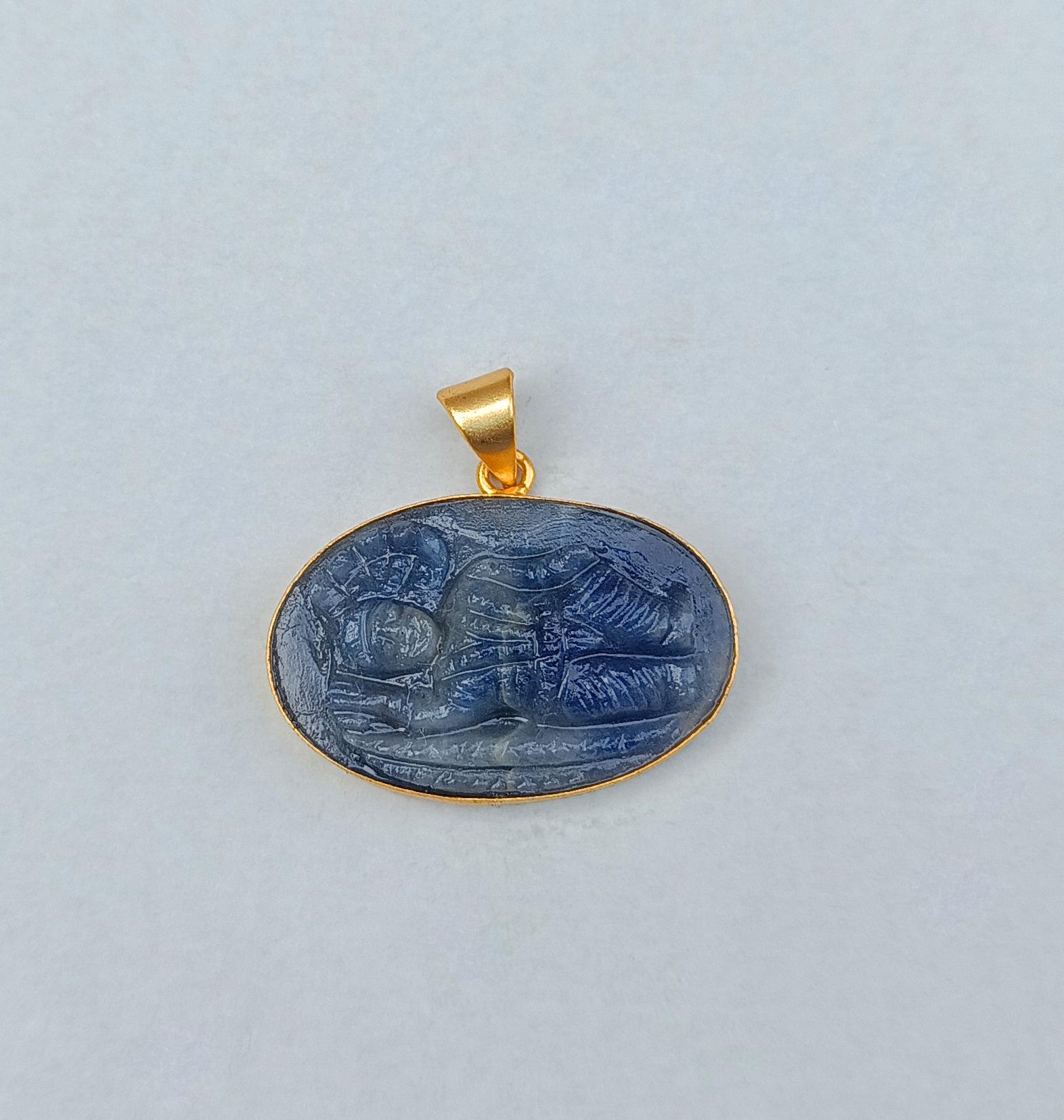 Natural Blue Sapphire Stone Vishnu Pendant | Sapphire Stone Vishnu Jewelry |Gemstone Vishnu Ji | Sapphire Hand Carving Vishnu Pendant | Gift