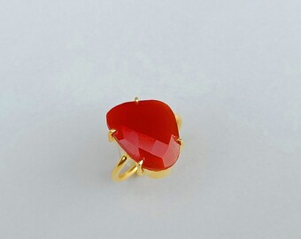 Red Carnelian Ring, Handmade Gemstone Ring,18k Gold Plated Brass, Statement Jewelry, Gift