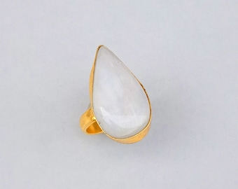 Natural White Moonstone Ring | Handmade Boho Gemstone Jewelry | Gift for Her | Ring