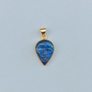 High Flash Labradorite Moon Face Pendant | Moon Face Jewelry |Carved Labradorite Moon Face Pendant | Gold Pendant | Beautiful Moon Face Gift