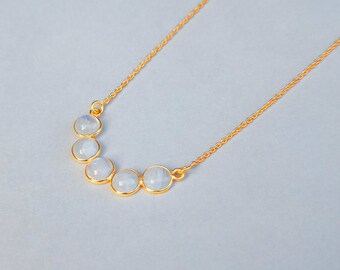 Natural Gemstone Necklace, Rainbow Moonstone Stone Necklace, Gold Necklace, White Moonstone Gemstone Necklace, Gift