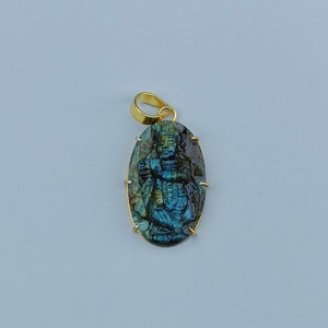 Labradorite Stone Krishna Pendant | Natural Labradorite Stone Jewelry | Handmade Stone Labradorite Krishna Pendant | Gold Pendant | Krishna