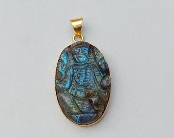 Labradorite Kali Mata Pendant, Goddess Carved Gemstone, Hindu Jewelry, Spiritual Gift, Handmade Stone Kali