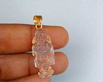 Natural Sphatik Stone Lord Krishna Pendant | Sphatik Handmade Stone Krishna Pendant |Krishna Jewelry | Gold Pendant | Religious Gift Pendant