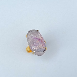 Natural Purple Amethyst Ganesh Ring |Carved Ganesh Ring |Purple Gemstone Ganesh Ring |Amethsyt Hand Carving Ganesh Ring | Oval Amethyst Ring