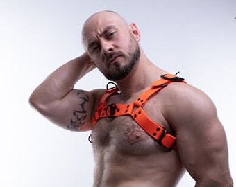 Neon Orange - Fully Adjustable Custom Leather Feel Mens Harness