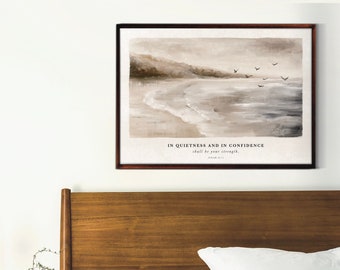 KJV printables, Original vintage beach print, Neutral wall art, Beach Landscape Painting, Digital download, 8 sizes