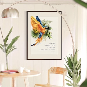 KJV printables, Tropical wall art, Tropical bird print, Parrot painting, Tropical leaf, Jungle painting, Digital download, 8 sizes