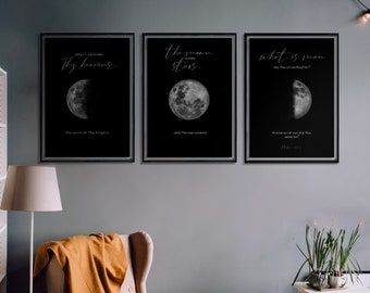 KJV printables, Moon phases print, Set of 3, Living room prints, Bedroom wall art, Digital download wall art, Decor posters, 8 sizes