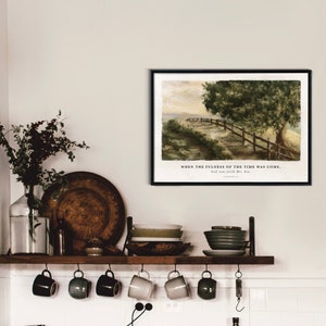 May include: A watercolor painting of a path leading through a field with a fence and a tree. The text "WHEN THE FULNESS OF THE TIME WAS COME, God sent forth His Son." is printed below the image.