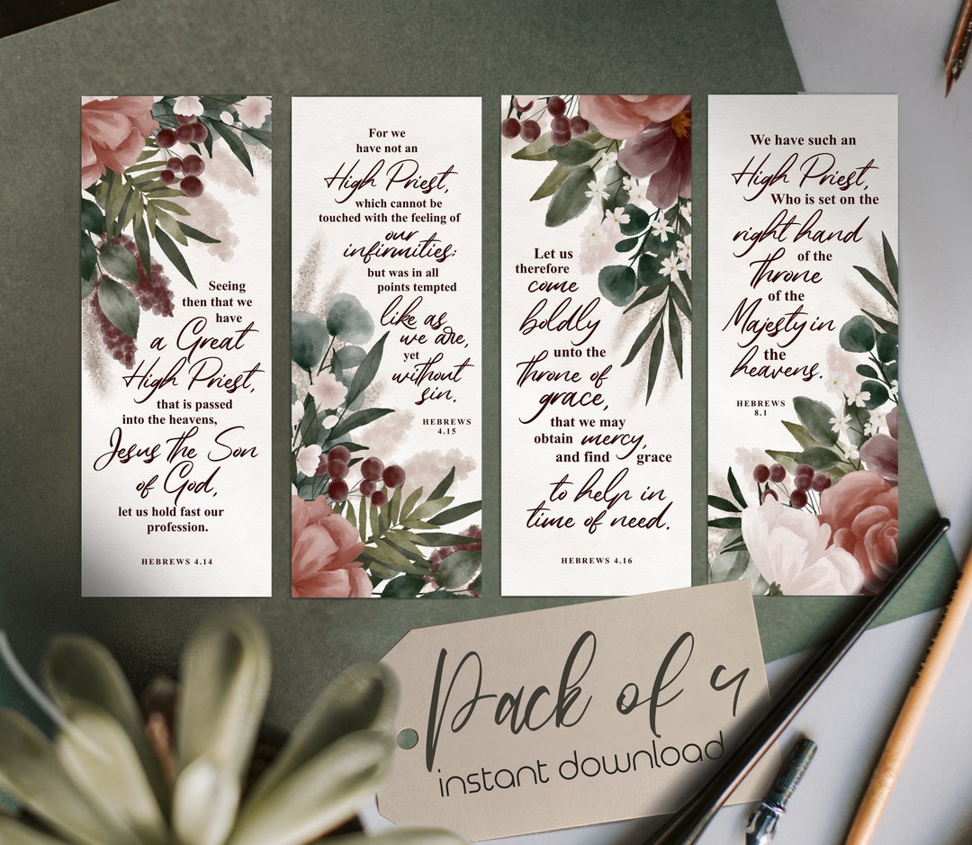 KJV Bookmarks, Set of 4 Printable Bookmarks, Encouraging Bookmark