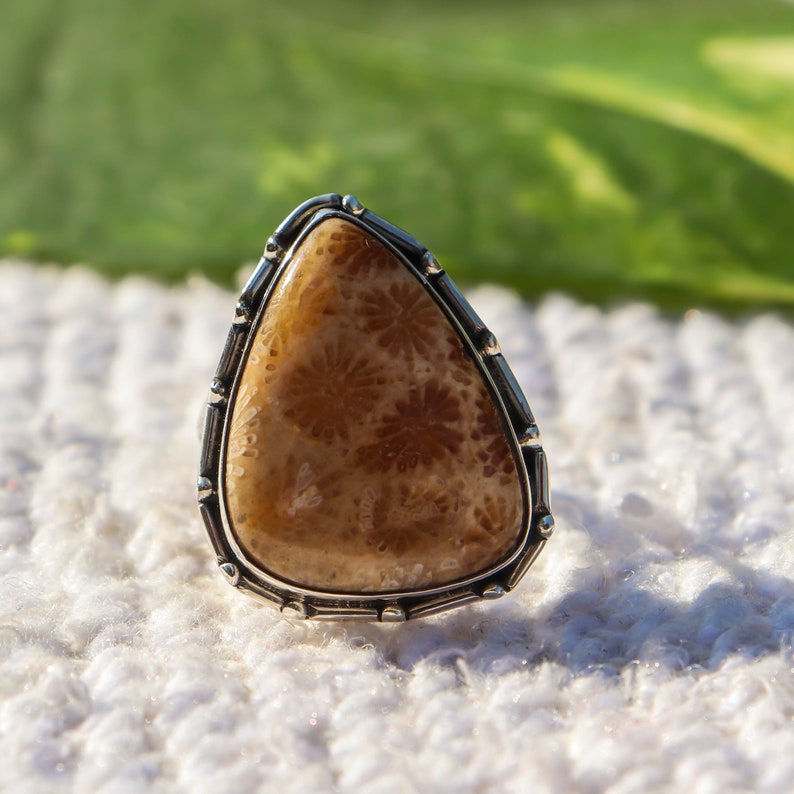 925 Sterling Silver Birthstone Ring Fossil Coral Ring Beautiful Ring Boho Ring Handmade Fossil Jewellery Natural Fossil Coral