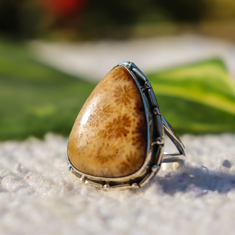 925 Sterling Silver Birthstone Ring Fossil Coral Ring Beautiful Ring Boho Ring Handmade Fossil Jewellery Natural Fossil Coral