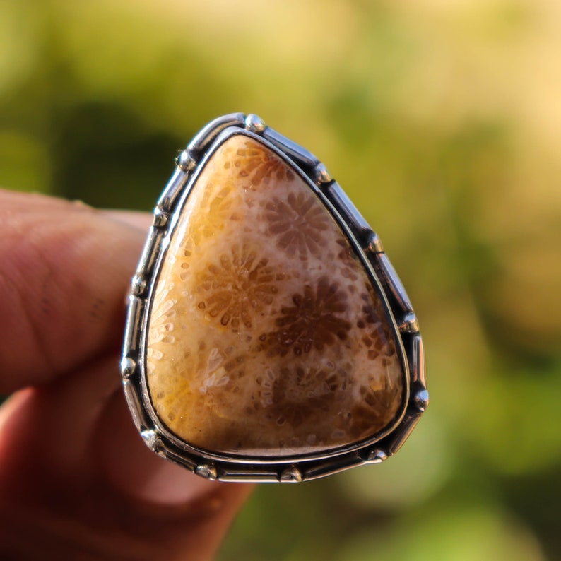 925 Sterling Silver Birthstone Ring Fossil Coral Ring Beautiful Ring Boho Ring Handmade Fossil Jewellery Natural Fossil Coral